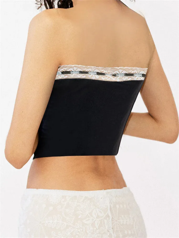 Tube for Women Sexy Strapless Off Shoulder Y2K Fairy Grunge Sleeveless Summer Lace-up Mini Vest Streetwear Crop Top