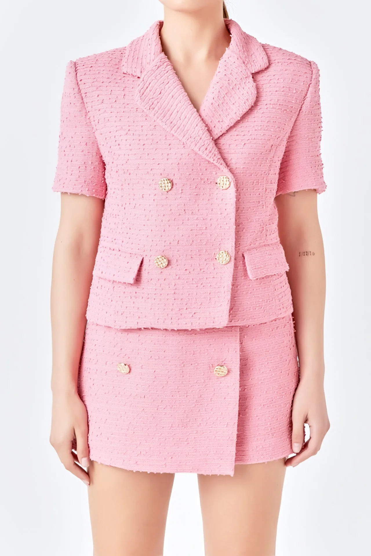 Tweed Double Breast Short Sleeve Blazer