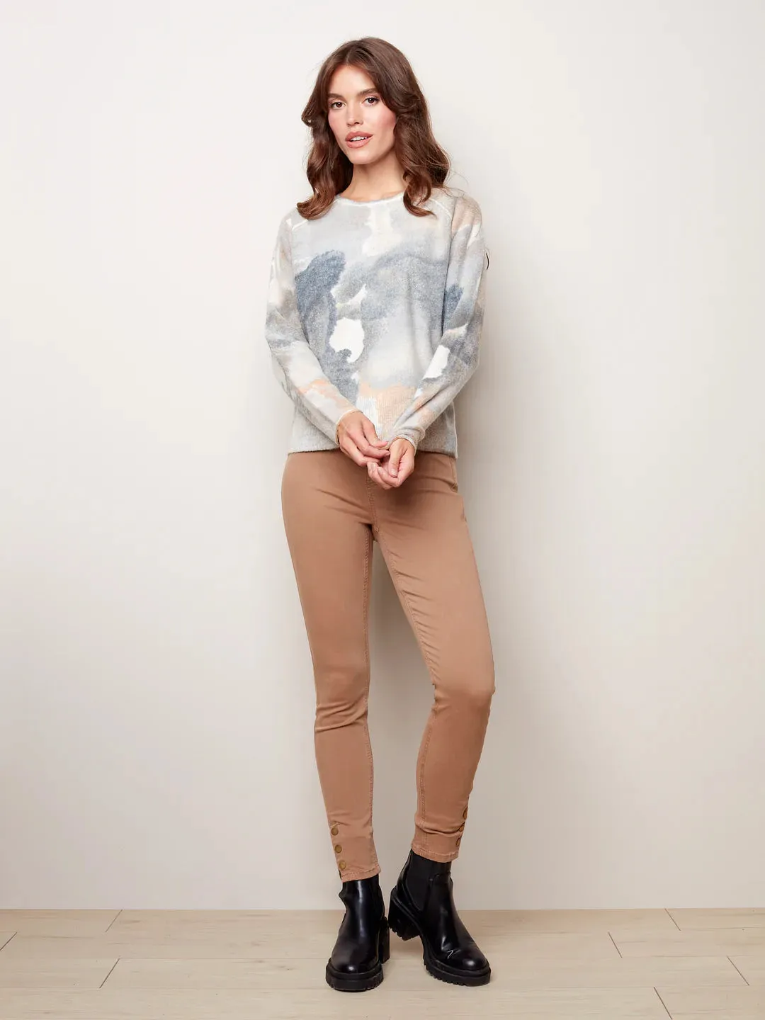 Twill Pants with Snap Button Hem