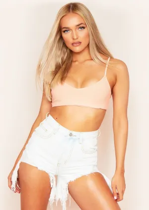 Tyra Nude Spaghetti Strap Ribbed Crop Top