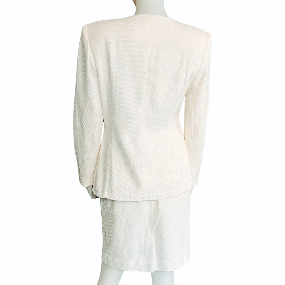 Vintage 1980s White Skirt Suit with Padded Shoulders