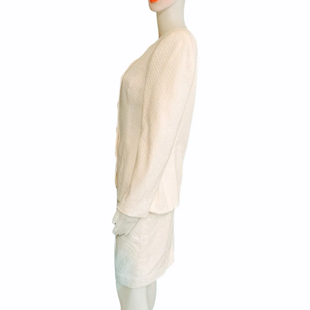 Vintage 1980s White Skirt Suit with Padded Shoulders
