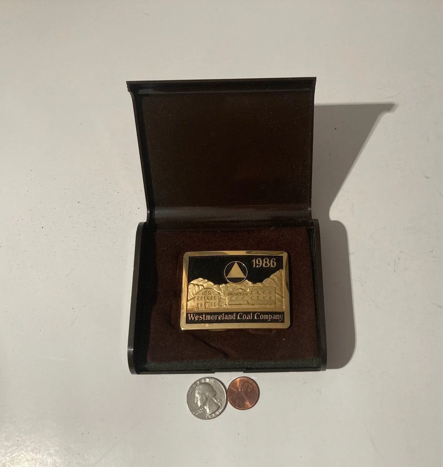Vintage 1986 Metal Belt Buckle, Brass, Westmoreland Coal Company, Fuel, Energy, Utility, Nice Design, 2 1/2" x 2", Heavy Duty, Quality