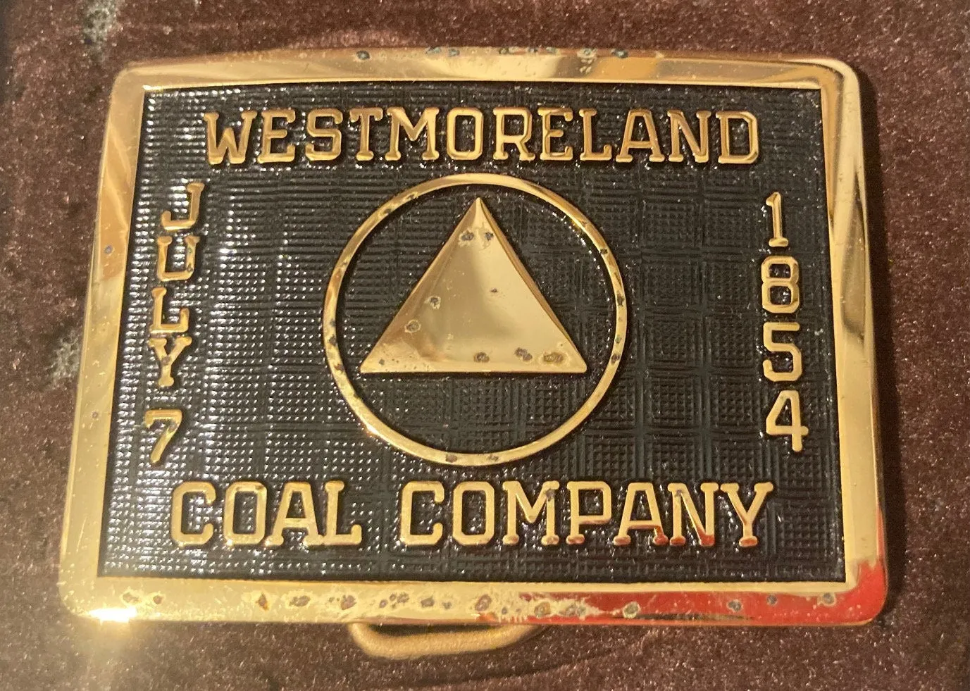Vintage Metal Belt Buckle, Brass, Westmoreland Coal Company, 7 July 1854, Fuel, Energy, Utility, Nice Design, 2 1/2" x 2", Heavy Duty