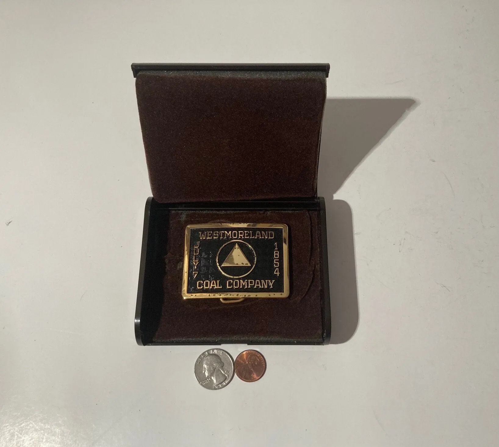 Vintage Metal Belt Buckle, Brass, Westmoreland Coal Company, 7 July 1854, Fuel, Energy, Utility, Nice Design, 2 1/2" x 2", Heavy Duty