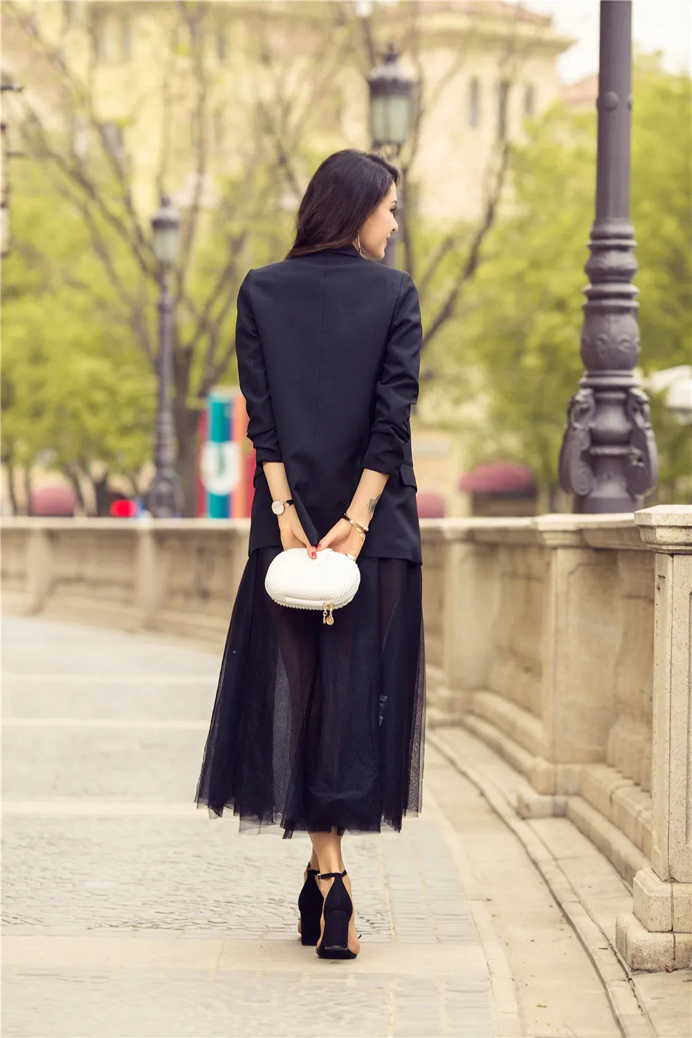 Women's Autumn Slim Office Jacket with Pleated Сuffs