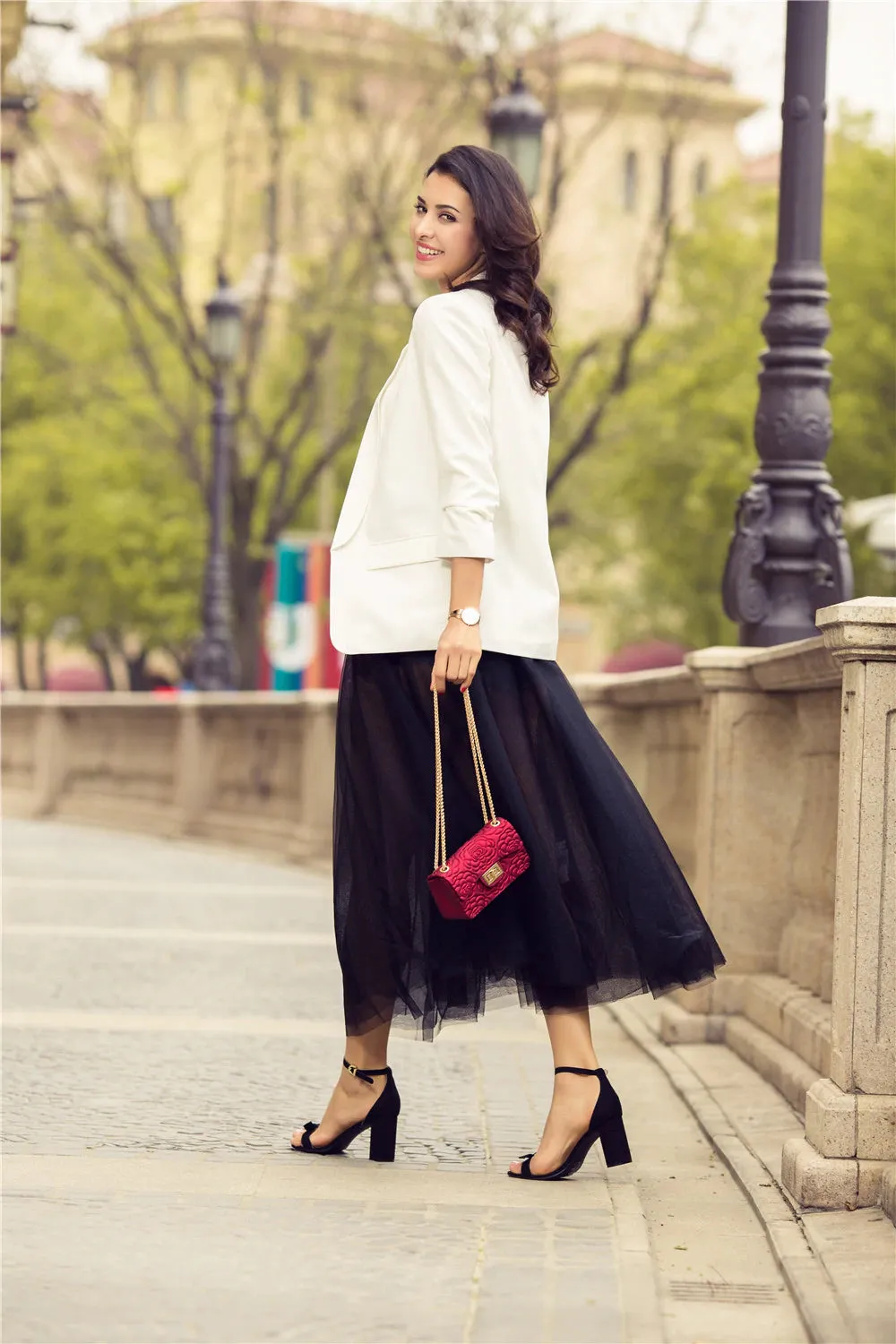 Women's Autumn Slim Office Jacket with Pleated Сuffs