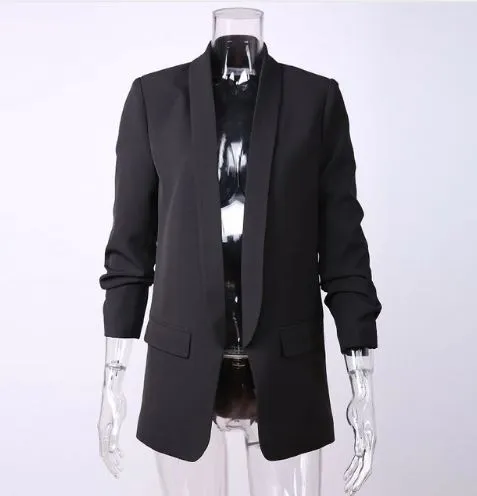 Women's Autumn Slim Office Jacket with Pleated Сuffs