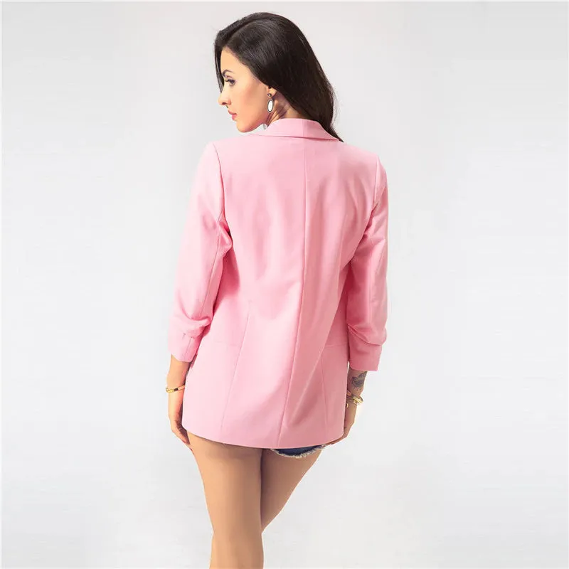 Women's Autumn Slim Office Jacket with Pleated Сuffs