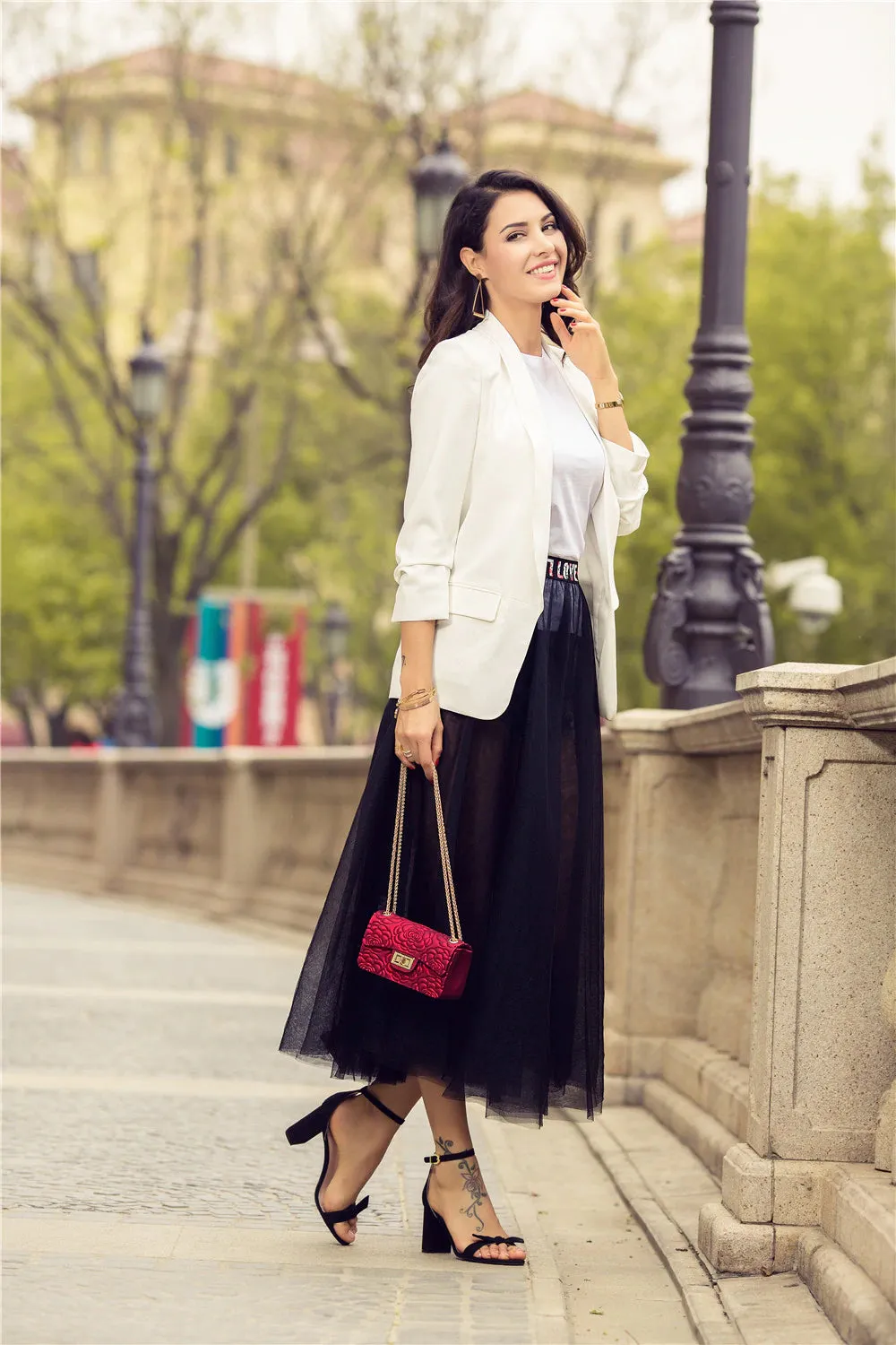 Women's Autumn Slim Office Jacket with Pleated Сuffs