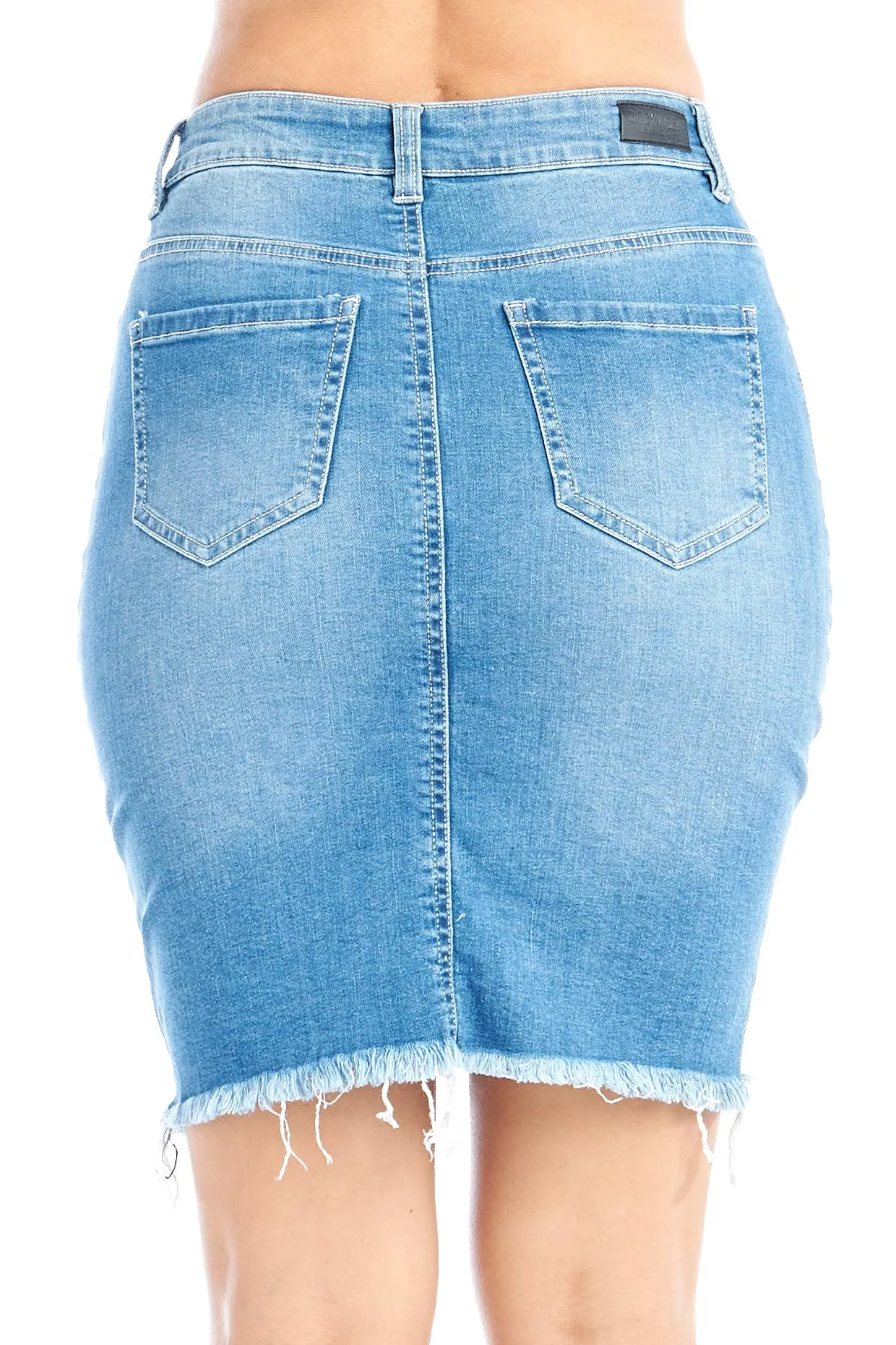 Women's Classic Cotton High-Rise Denim Jean Casual Basic Distress Frayed Asymmetrical Hem Midi Skirt