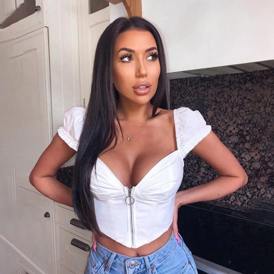 Women's Summer V-Neck Sleeveless Crop Top With Zipper