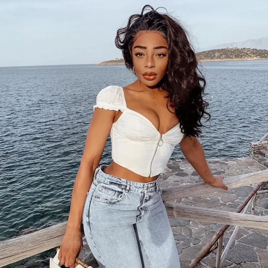 Women's Summer V-Neck Sleeveless Crop Top With Zipper